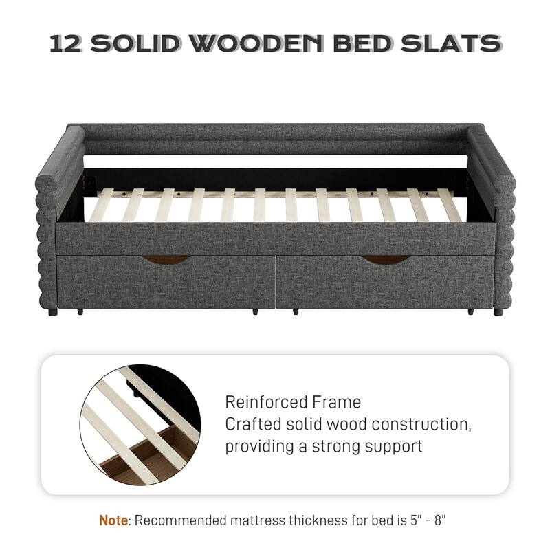 Ouyessir Modern Upholstered Tufted Daybed with Trundle & Drawers