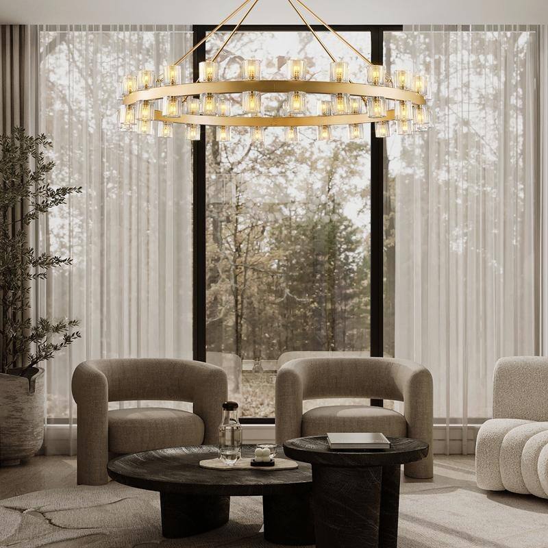 KAYLA Wagon Wheel Chandelier With Crystal Shade