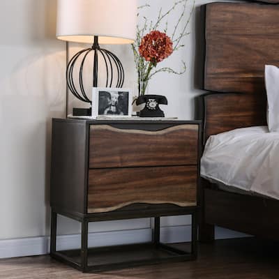 Bourdain Rustic Dark Walnut Wood 2-Drawer Nightstand by Carbon Loft
