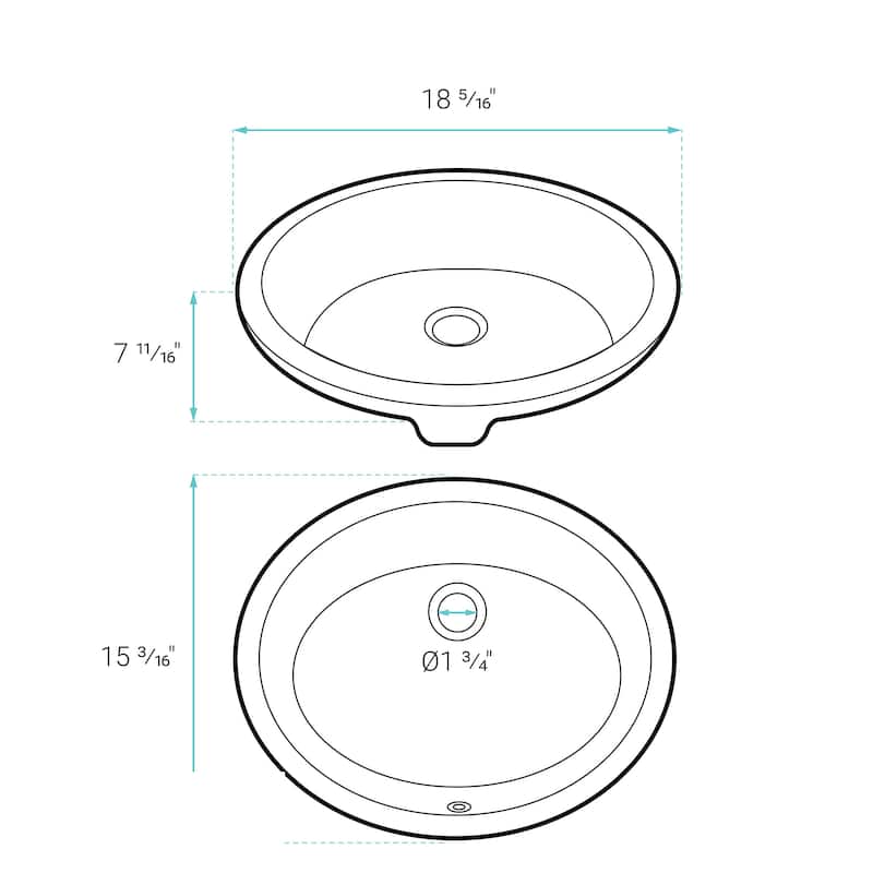 Trocadero 18 Oval Under-Mount Bathroom Sink - 18.5" x 15.25" 8"
