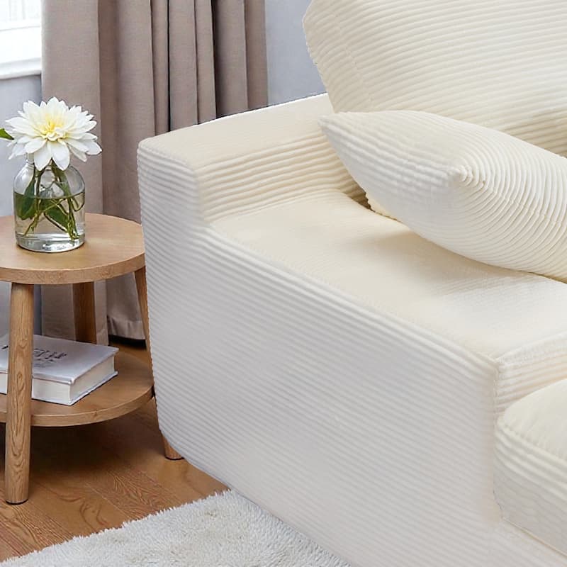 Corduroy Compressed Sofa Couch with 3 Back Cushions and 2 Throw Pillows, Soft Cloud Sofa for Living Room