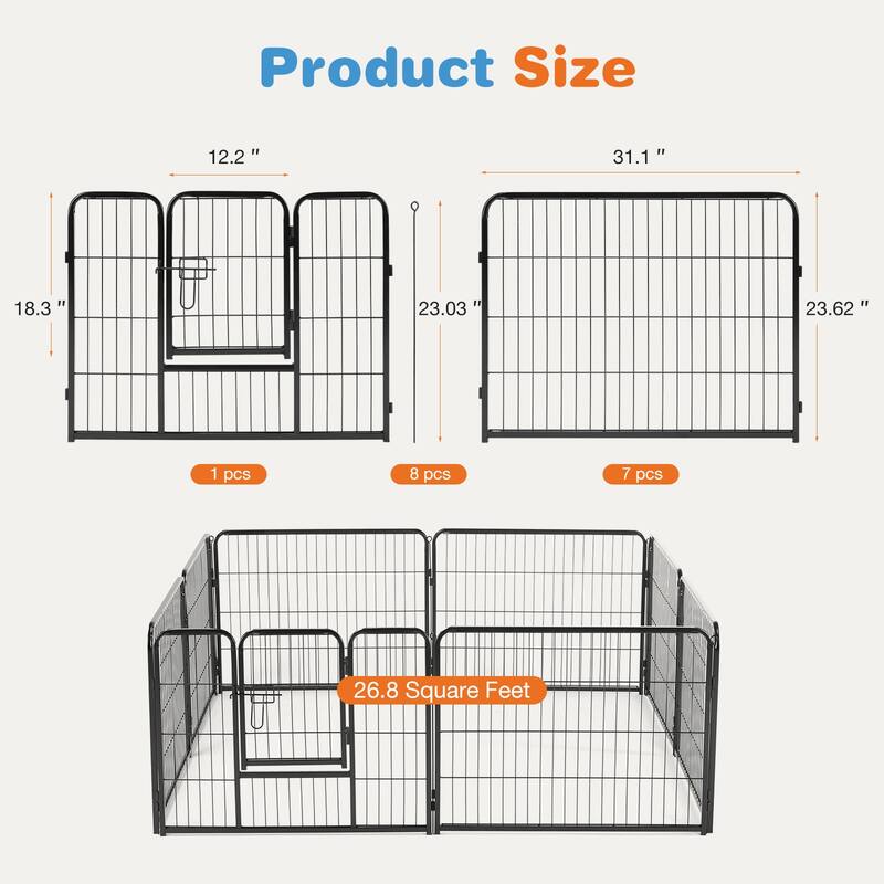 8 Panel Foldable Dog Playpen, Heavy Duty Double Door Pet Exercise Pen, Indoor Outdoor Puppy Fence with Anti-Slip Base