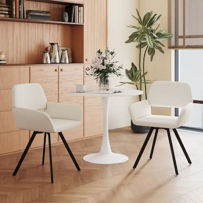 Homy Casa 3-Piece Modern Dining Set with Round Pedestal Table and Upholstered Armchairs
