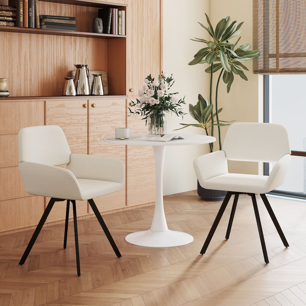 Homy Casa 3-Piece Modern Dining Set with Round Pedestal Table and Upholstered Armchairs