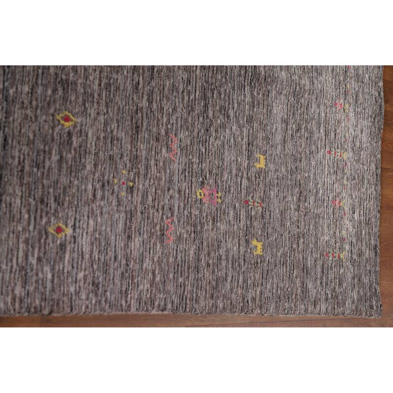 Striped Gabbeh Indian Area Rug Hand-Knotted Brown Wool Carpet - 7'10"x 9'9"