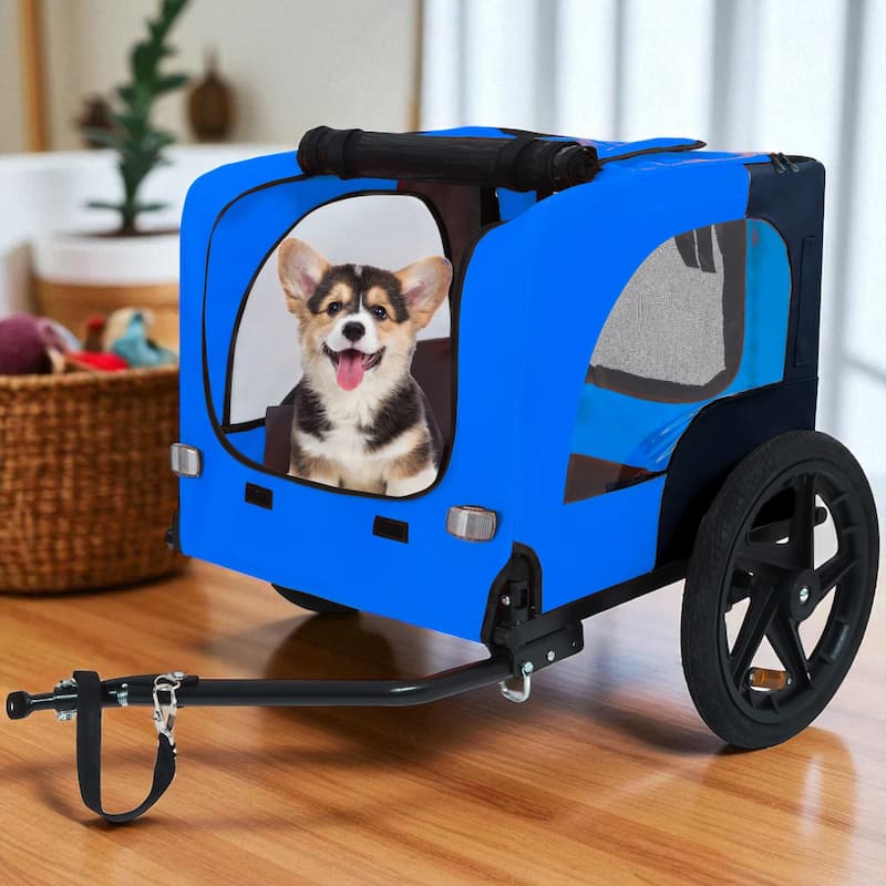 Heavy Duty Foldable Pet Bike Trailer - Dog & Cargo Carrier with 16-Inch All-Terrain Wheels and Universal Hitch - Blue