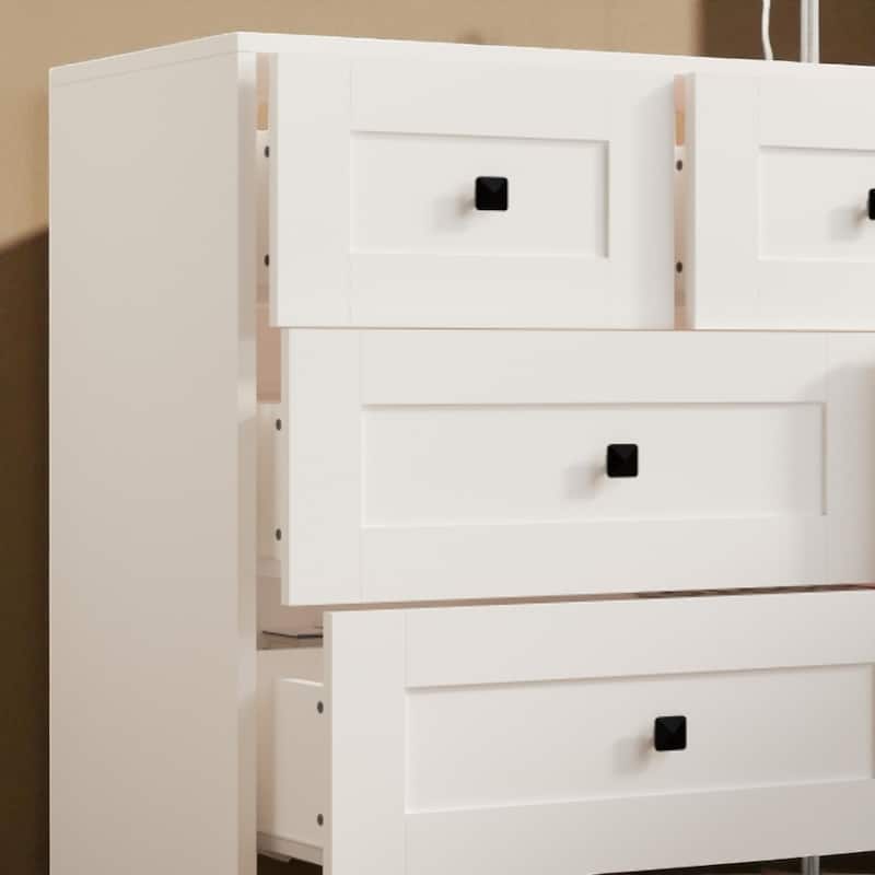 White 7 Drawer Dresser, Modern Chest of Drawers with Farmhouse Barn Door Style, Storage Cabinet for Bedroom and Entryway