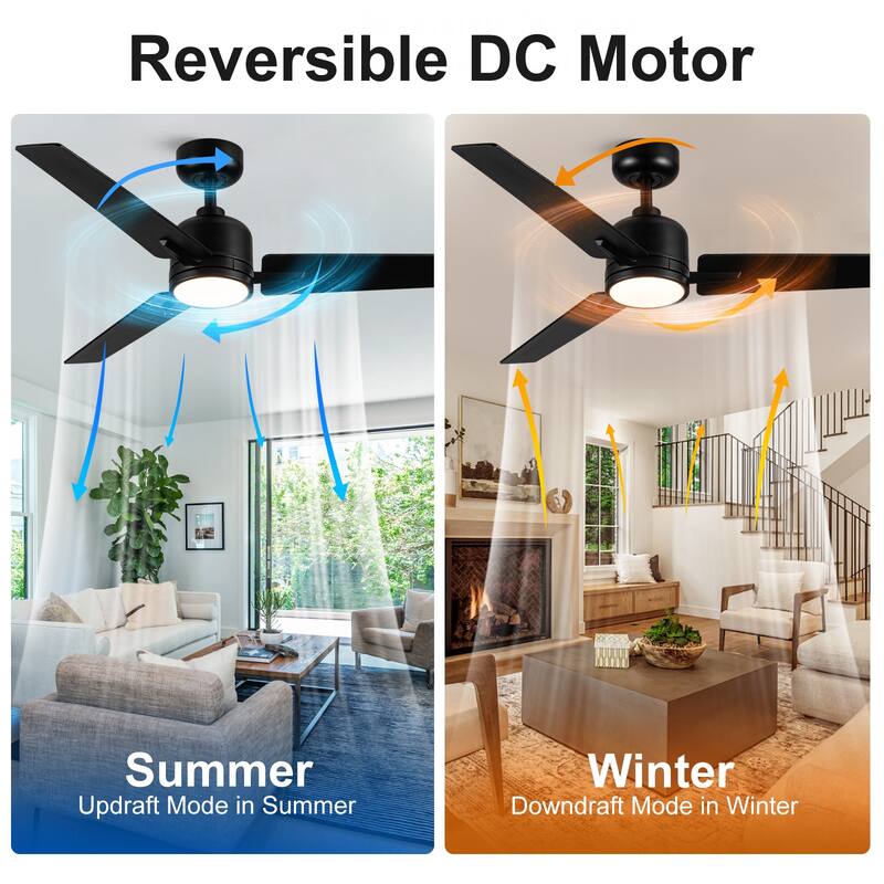 YUHAO Kaleido 48 in. Indoor Matte Black Ceiling Fans with 3-Colors Integrated LED and Dual-Finish Blades