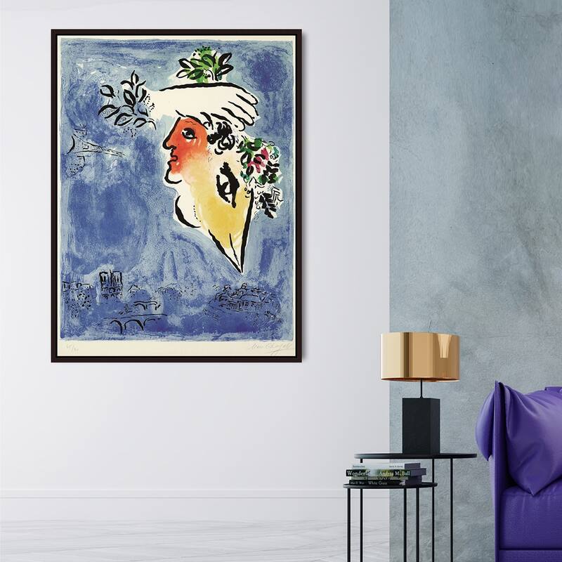 On the Cloud by Marc Chagall Giclee Print Oil Painting Cherry Brown Frame Size 12" x 16"