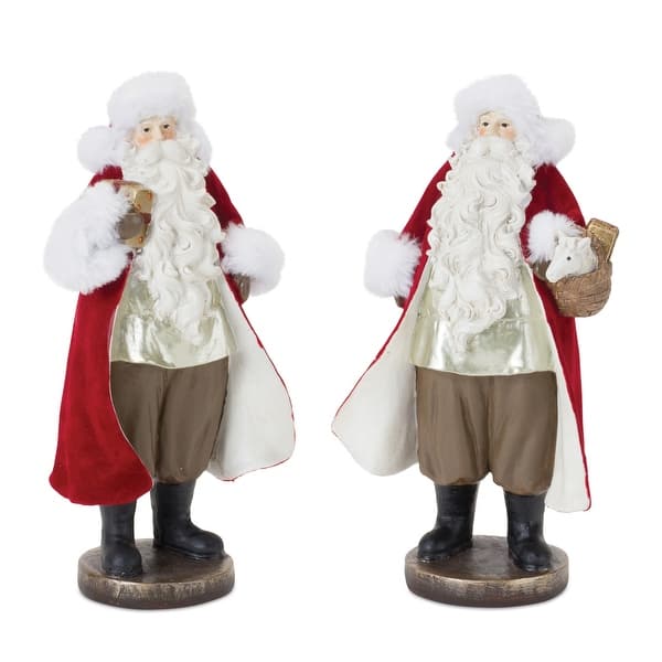 slide 2 of 3, Flocked Santa Figurine with Toy Accents (Set of 2)