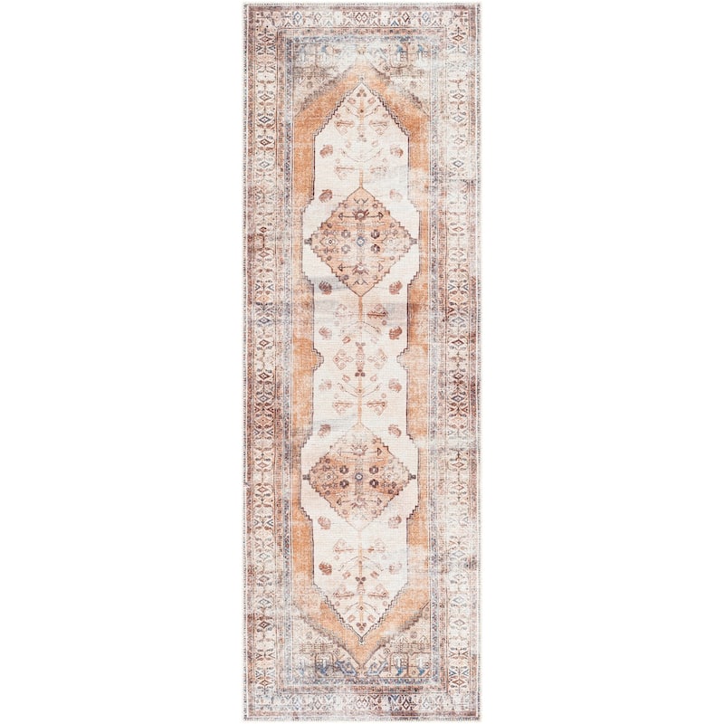 Livabliss Luisa Distressed Medallion Printed Machine Washable Area Rug