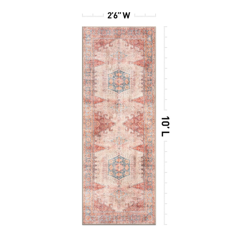 World Rug Gallery Vintage Bohemian Machine Washable Non Slip Area Rug