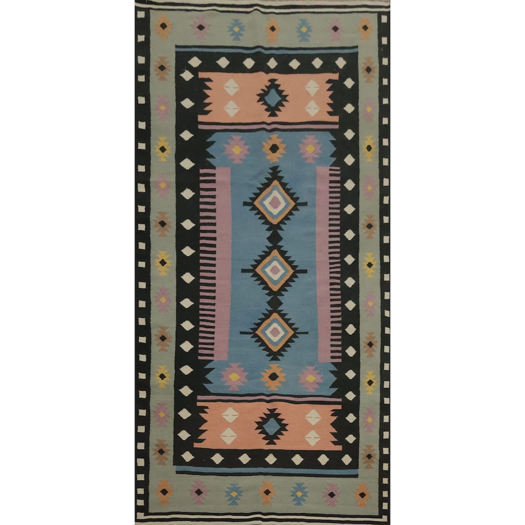 Hand Woven Oriental 100% Wool Carpet Southwestern Tribal Multi-Colored Kilim Area Rug - 11' 5'' X 5' 3''