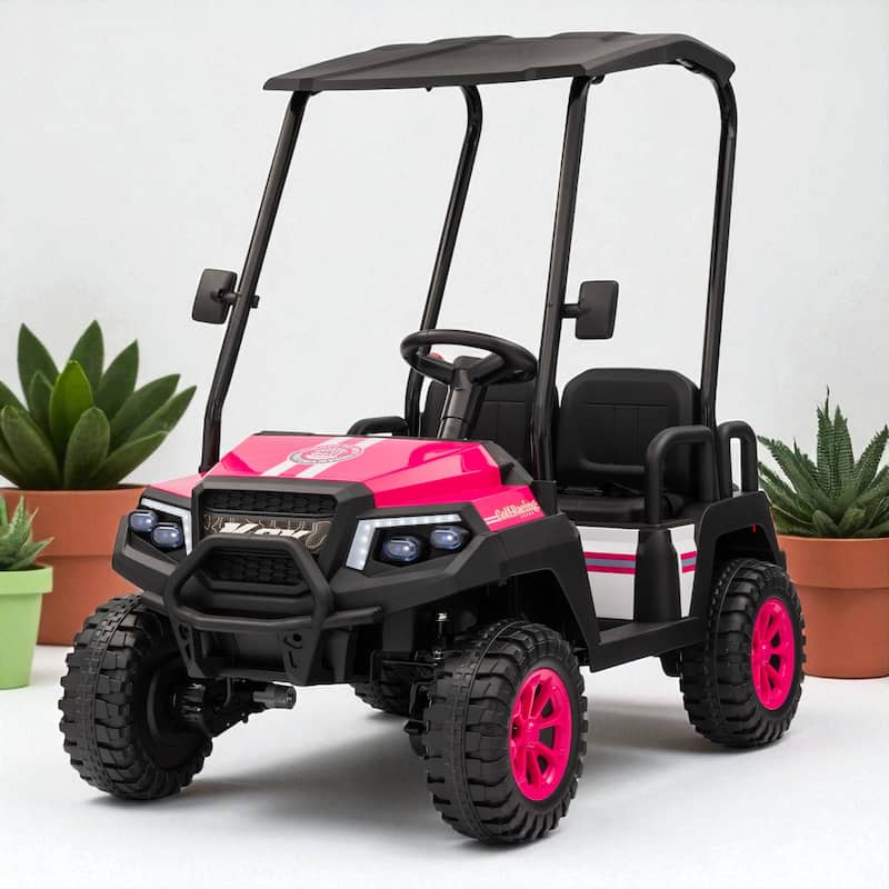 24V XL Kids Ride On Electric Truck with 4 Seats, Remote Control, Dual Motors, Suspension, Bluetooth Audio & Removable Sunshade - Pink