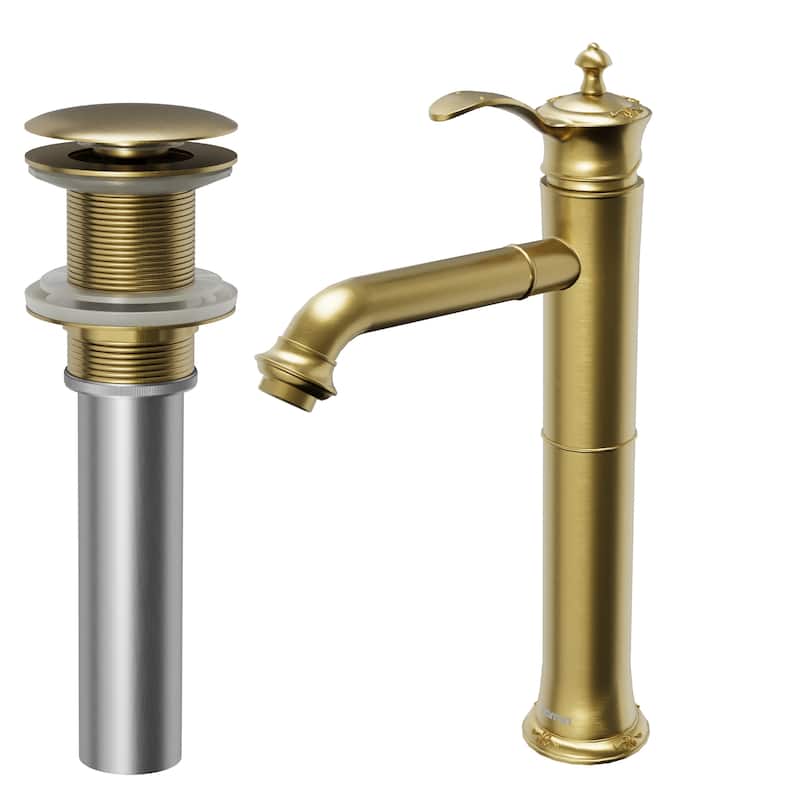 Karran Vineyard KBF472 Single-Handle Single Hole Vessel Bathroom Faucet with Matching Pop-up Drain - Brushed Gold