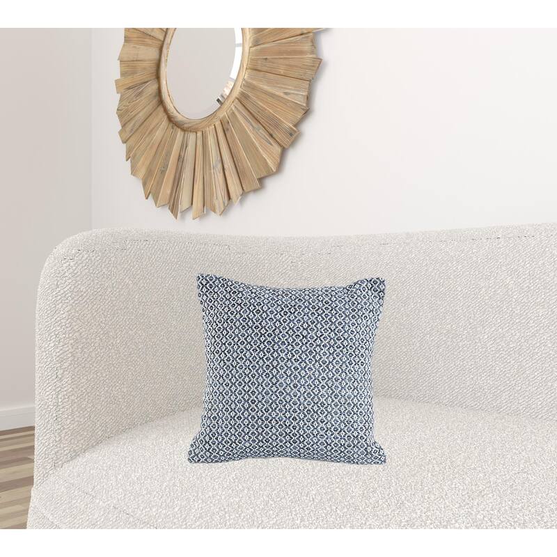 HomeRoots 18" X 18" Navy And White 100% Cotton Geometric Zippered Pillow