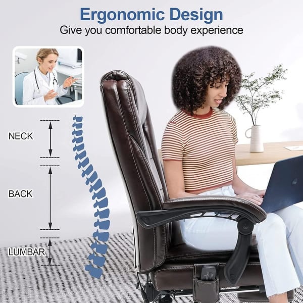 dimension image slide 4 of 11, EROMMY Heated Massage Executive Office Chair, PU Leather with Retractable Footrest