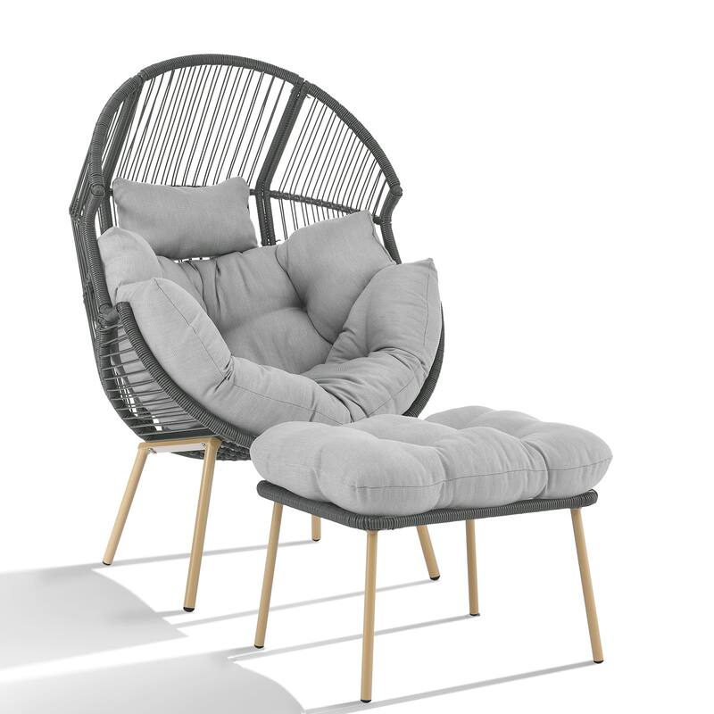 Outdoor Wicker Egg Chair with Ottoman Set