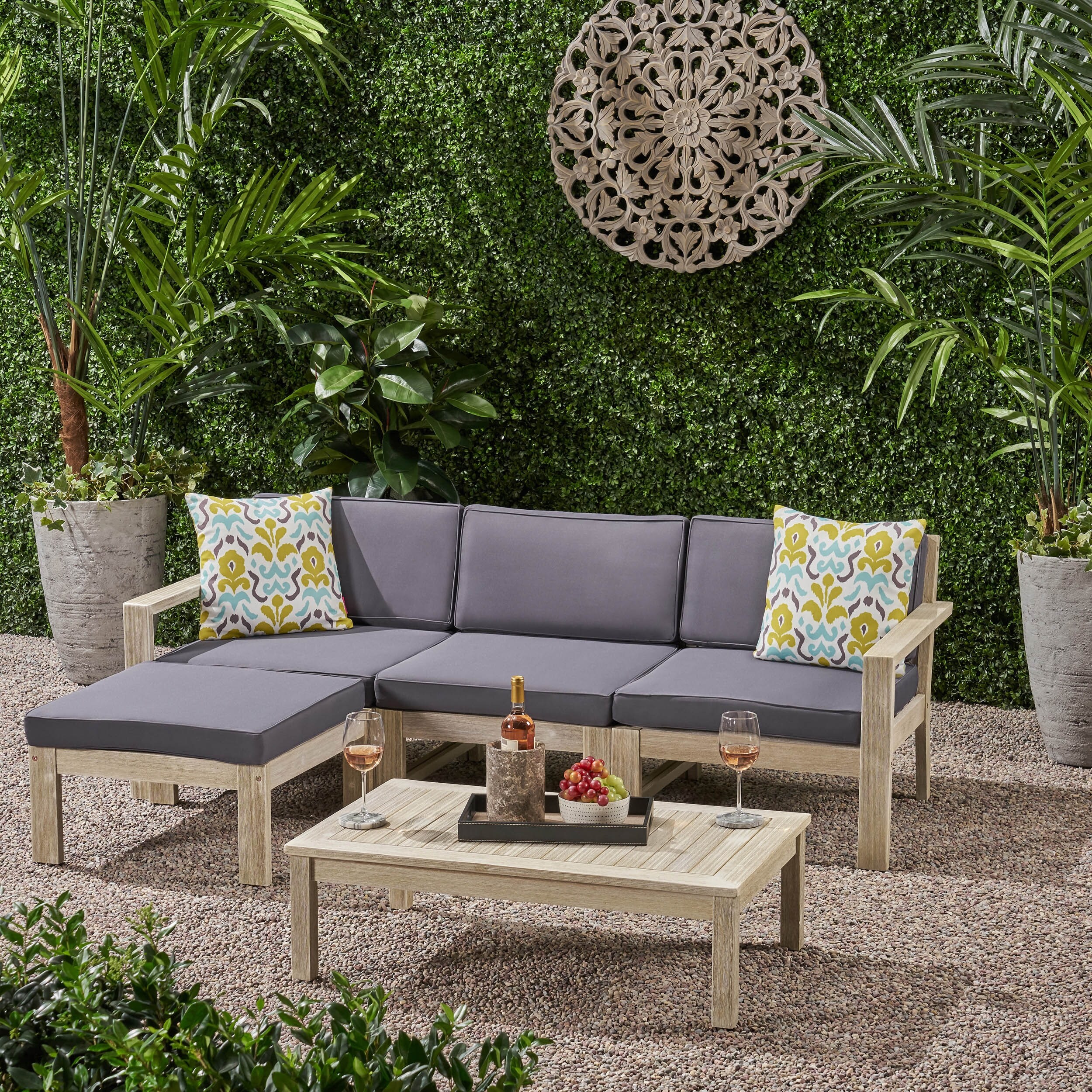 Santa ana outdoor 3 seater acacia wood sofa sectional with cushions by christopher knight home hotsell