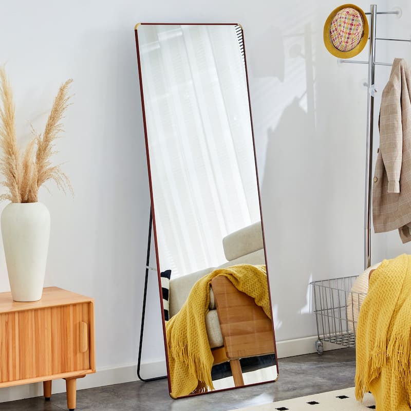 Roomfitters Floor Standing Full-Length Mirror with Walnut Frame, 65"x23.2" Wall Mounted Dressing Mirror for Bedroom - Mahogany