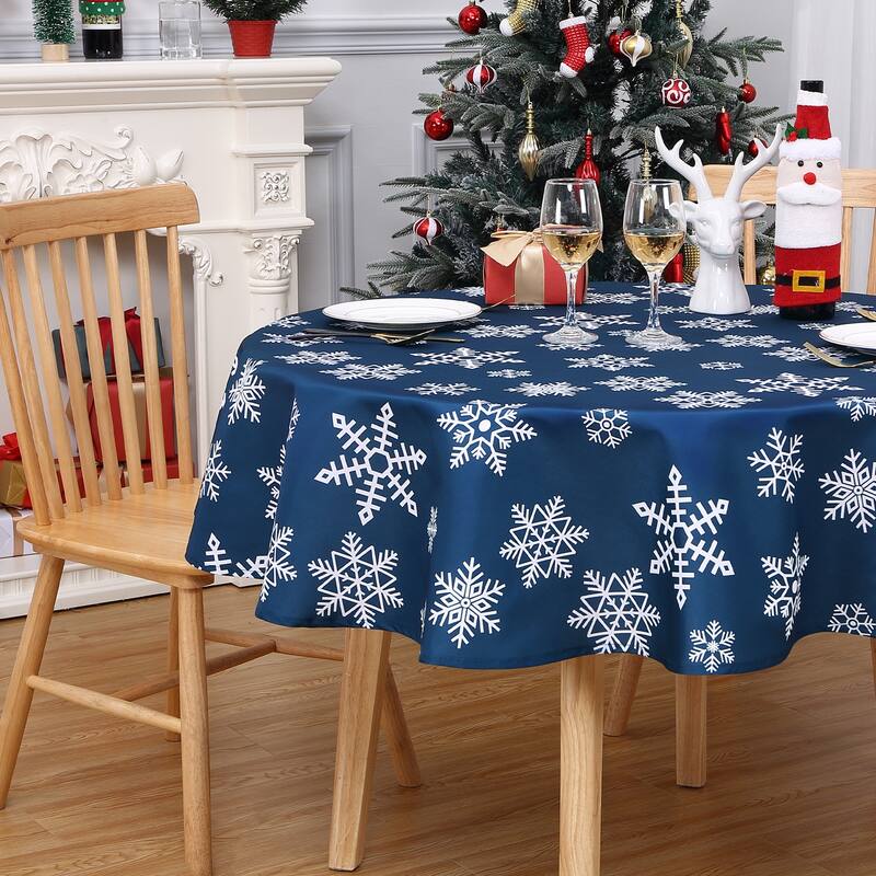Christmas Round Tablecloth Xmas Table Covers for Kitchen Dining Room Table Decor, Blue