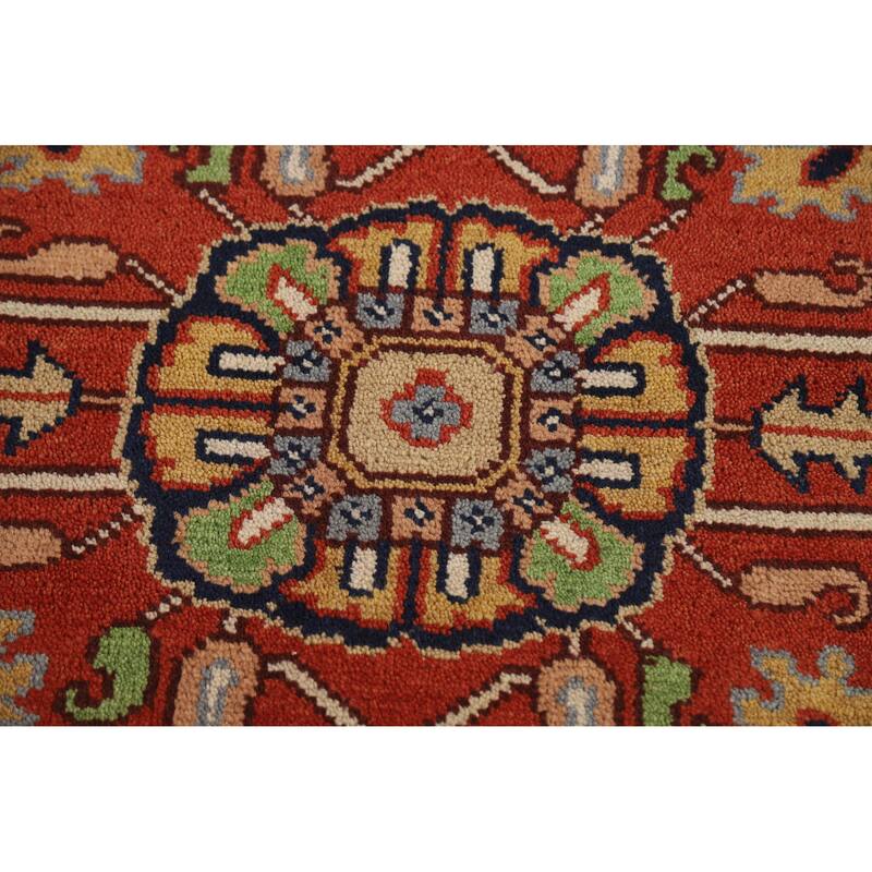 Orange Geometric Heriz Serapi Indian Area Rug Handmade Wool Carpet - 9'2" x 11'10"
