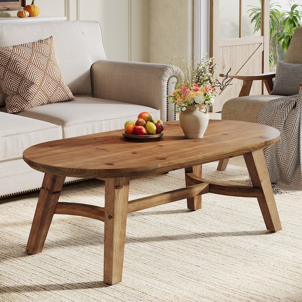 Solid Wood Oval Coffee Table, 47.2 InchFarmhouse Center Table
