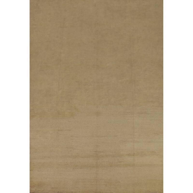 Modern Gabbeh Oriental Area Rug Handmade Solid Yellow Wool Carpet - 6'5" x 9'3"