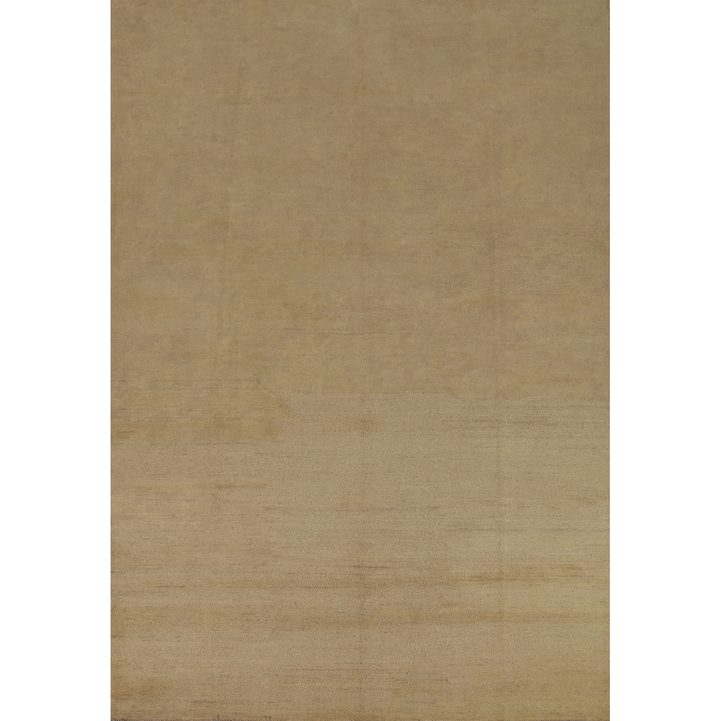 Modern Gabbeh Oriental Area Rug Handmade Solid Yellow Wool Carpet - 6'5" x 9'3"