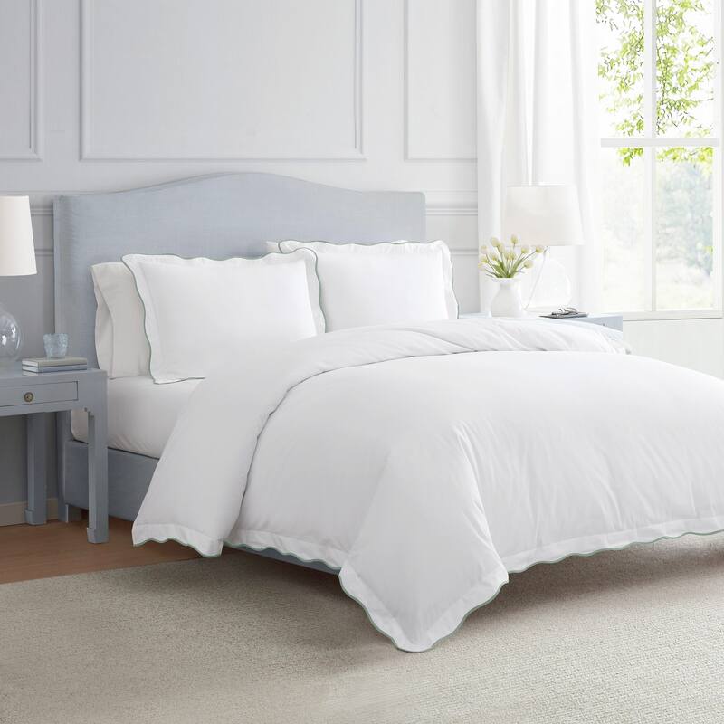 Martha Stewart Simple Scallop Cotton Duvet Cover Set - King - Green