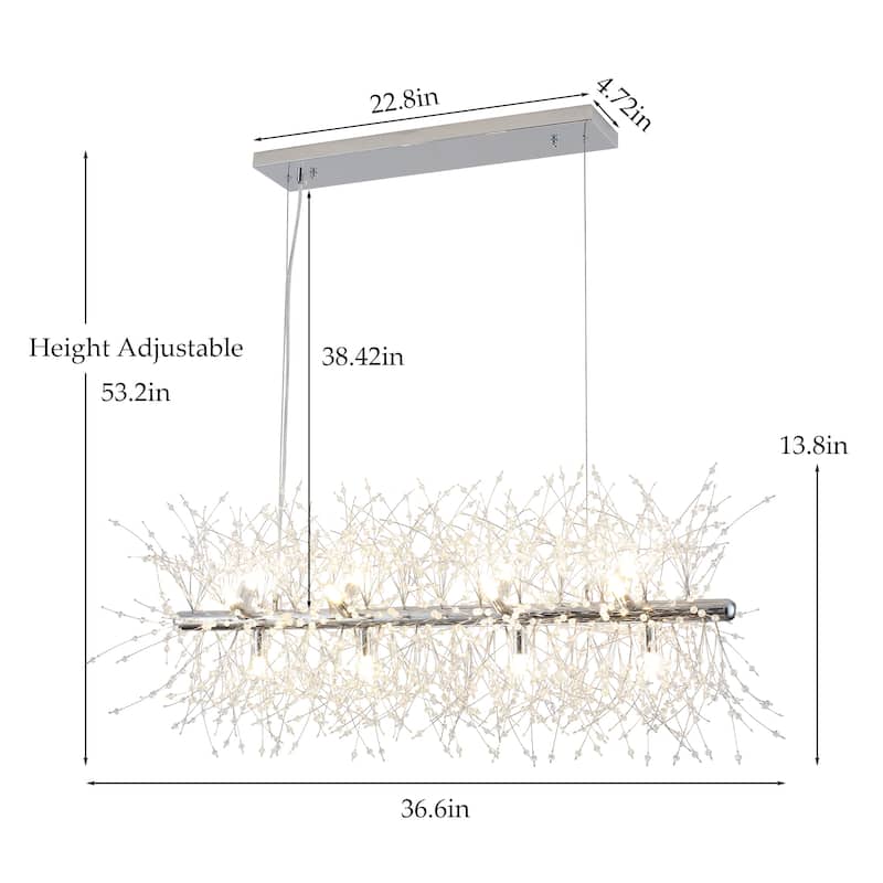 36.6 inch 12-Light Modern Firework Crystal Chandelier for Dining Room, Semi Flush Mount Chandelier for Dining Living Room