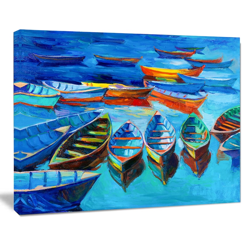 Designart "Boats in Blue Sea" Seascape Canvas Print - multi