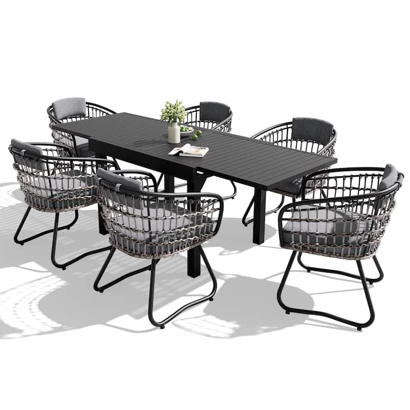 5/7/11PC Outdoor Patio Extendable Table Dining Sets with Rattan Chairs