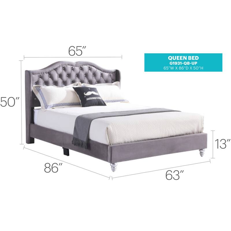Upholstered Bed Frame, City Chic Design, Gray Bedroom Furniture