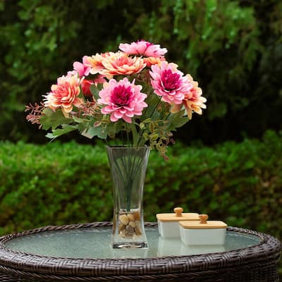 Mixed Artificial Daisy Floral Arrangements in Vase with River Stone, Table Centerpieces for Dining Room