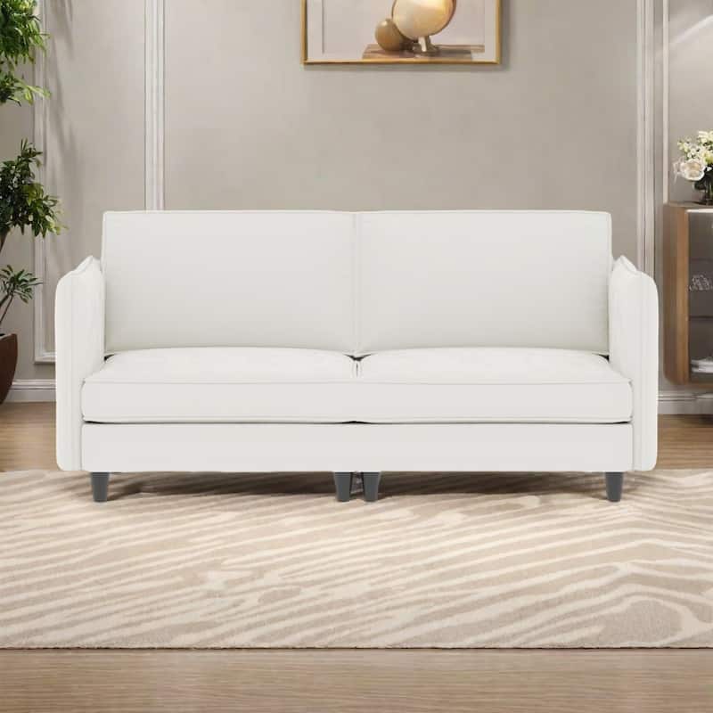 74.27"Fabric 3-Seater Sofa with Pocket Springs and Solid Wood Frame, Side Storage Pockets - Beige
