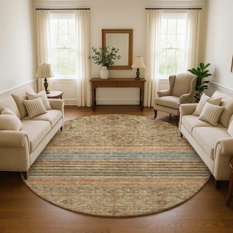 Premium Washable Super Soft Boho Stripes Mayfield Rug - Copper - 8' x 8'