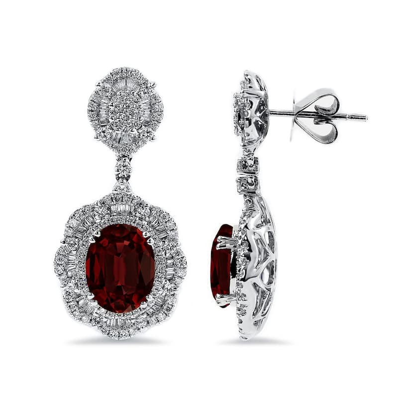 Auriya Fancy 5 5/8ct Oval-cut Garnet Gemstone and 2 5/8ctw Diamond Dangling Earrings 18K Gold