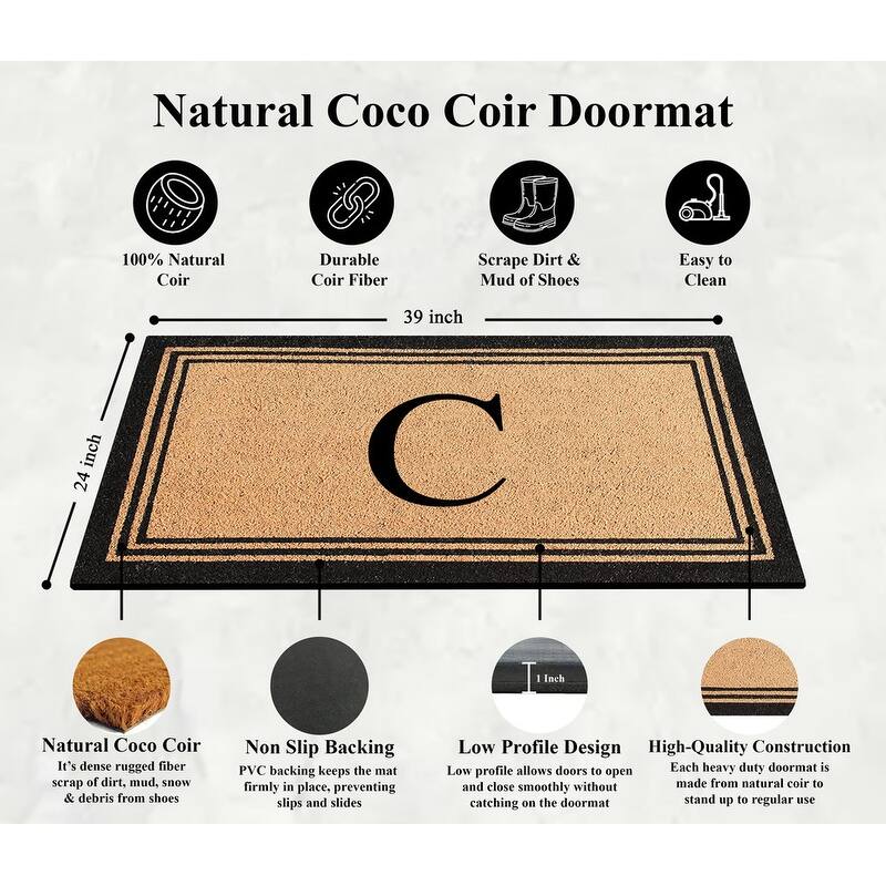 A1HC Pure Natural Coir Monogrammed Heavy Duty PVC Backing Doormat