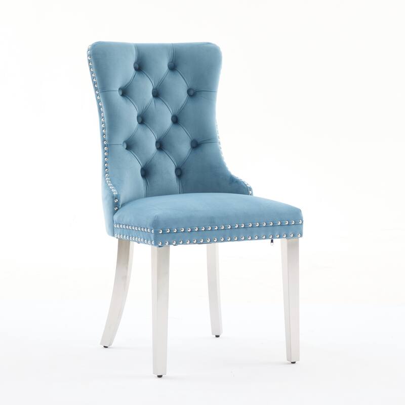 Velvet Dining Chairs Set of 2, Button Tufted Upholstered Dining Chair, Kitchen Chairs with Nailhead Trim & Stainless Steel Legs