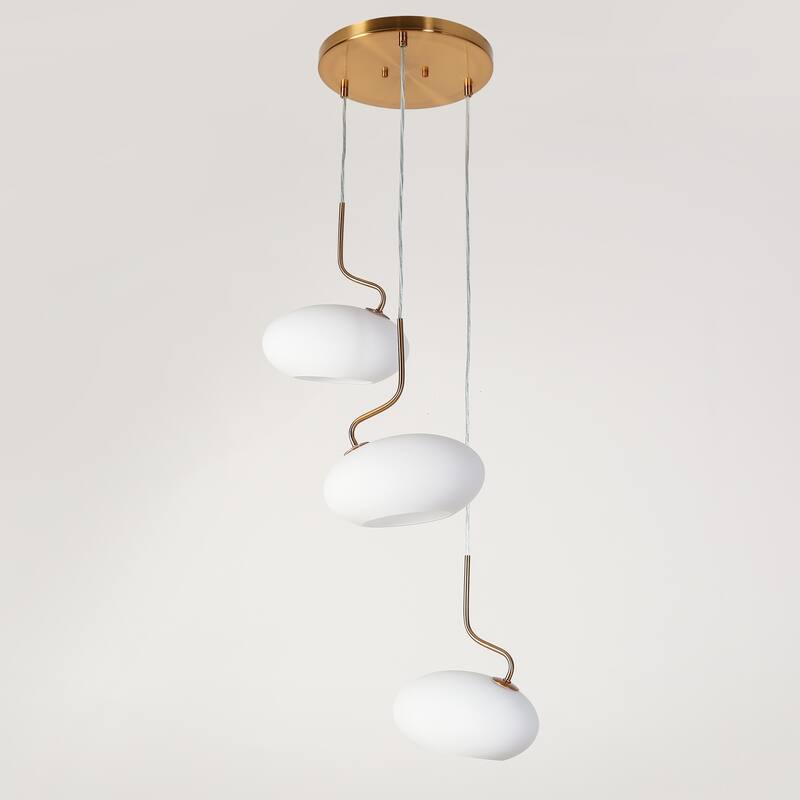 Modern 3-Light Cluster Chandelier Opal Glass Pendant Lights for Kitchen Island - Gold