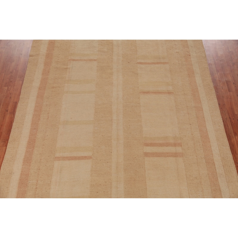 Hand Woven Oriental 100% Jute Carpet Southwestern Modern Beige & Ivories Kilim Area Rug - 9' 8'' X 8' 1''