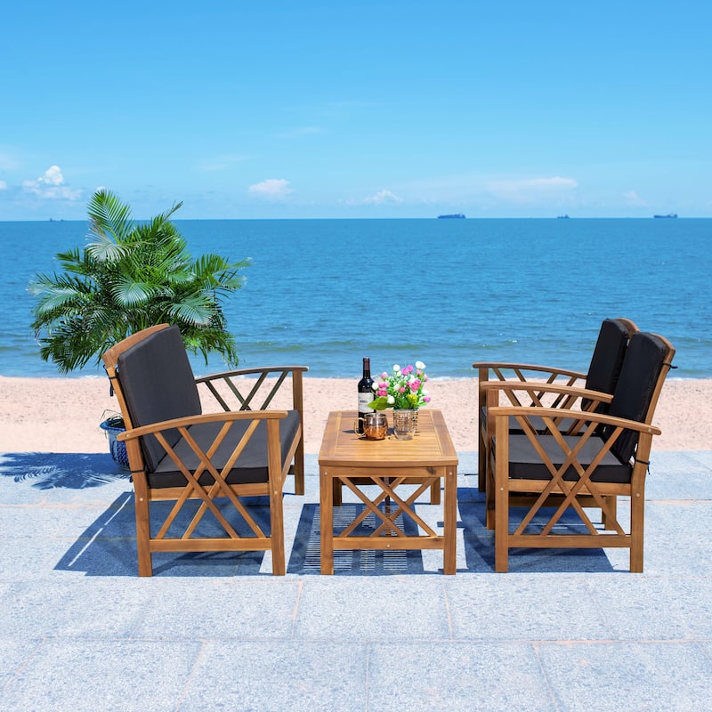SAFAVIEH Outdoor Fontana 4-piece Acacia Wood Patio Conversation Set