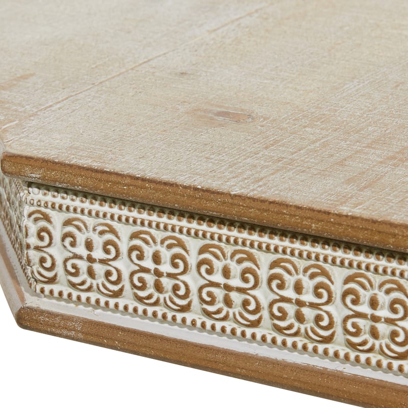 Wood Scroll Handmade Intricately Carved Accent Table - Brown - Roche River Decor - 28"W x 28"L x 30"H
