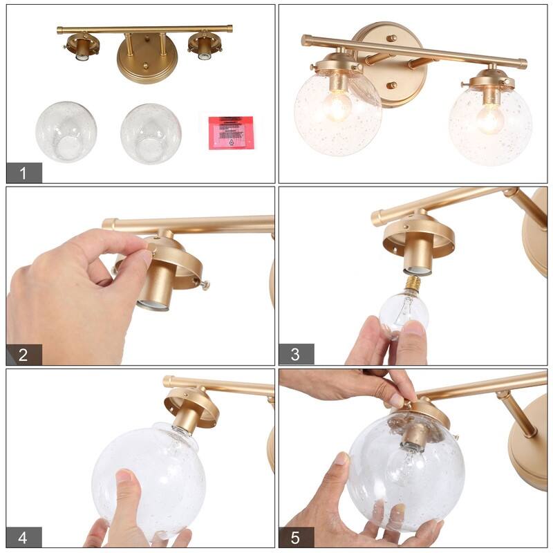 Koiny Modern Glam2-light Globe Bathroom Vanity Lights Seeded Glass Wall Lamp - L14" x W6.5" x H8"