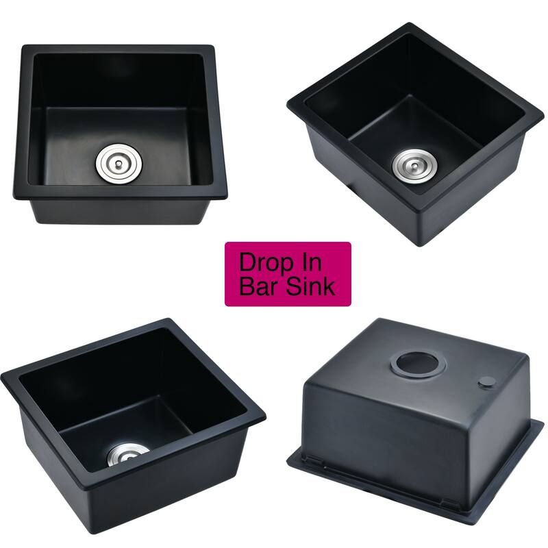 PROOX 18" L X 16" W Bar Sink Undermount Quartz Kitchen Sink With Basket Strainer