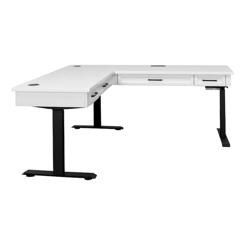 Modern Electric Sit/Stand L-Desk and Return, Height Adjustable Table, Wood Adjustable Office Corner Desk and Return, White