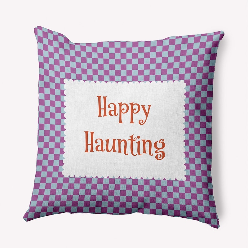 Halloween Happy Haunting Checks Accent Pillow - Orchid - 16" x 16"
