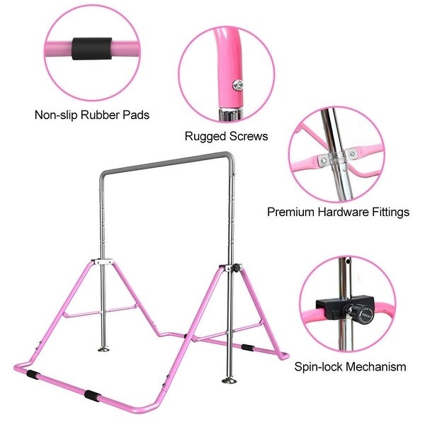 Pink Kids Gymnastics Bar Expandable Junior Training Folding Bar 