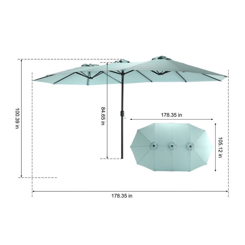 14.8ft Large Rectangular Double-Sided Patio Umbrella with Crank